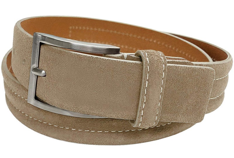 Belts.com BS110 Men's Belt Suede Full Leather Belt Casual Dress Leather Belt 1-3/8"(35mm) Wide (Taupe, 38) - Image 1